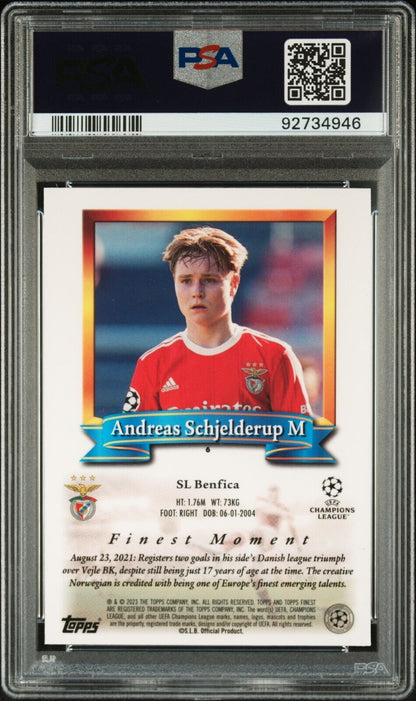 2022-23 TOPPS FINEST FLASHBACKS UEFA ANDREAS SCHJELDERUP 6 PSA 9