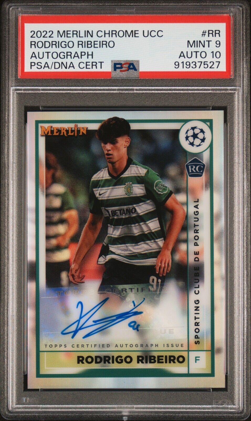 2022-23 TOPPS MERLIN CHROME UEFA AUTOGRAPHS RODRIGO RIBEIRO RR PSA 9