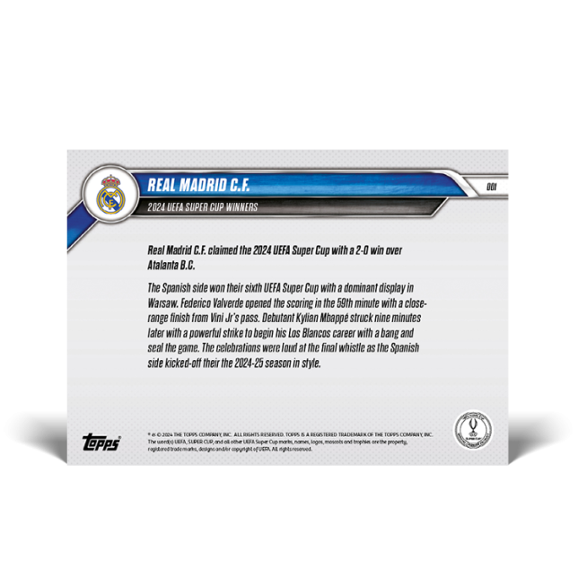 "PRESALE" Real Madrid C.F. - 2024 UEFA Super Cup Winners - TOPPS NOW "PRESALE"