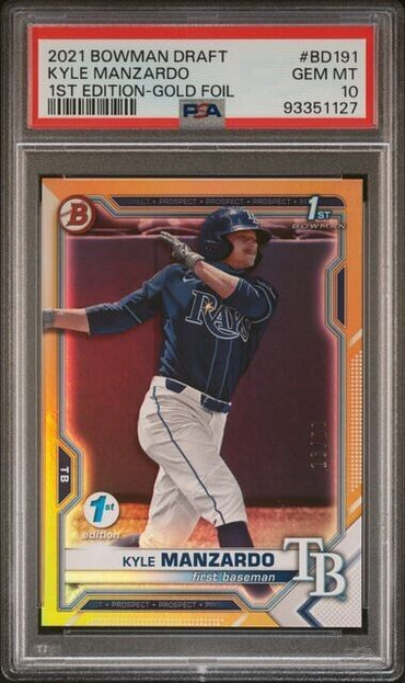 2021 BOWMAN DRAFT 1ST EDITION Kyle Manzardo /50 Gold Foil Gem Mint 10