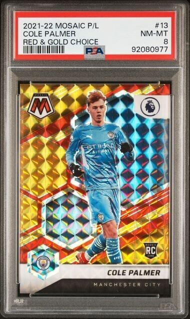 2021 PANINI MOSAIC PREMIER LEAGUE COLE PALMER 13 RED & GOLD CHOICE PSA 8 /88