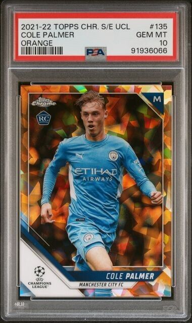 2021-2022 TOPPS CHROME SAPPHIRE EDITION UEFA COLE PALMER 135 ORANGE PSA 10 /50