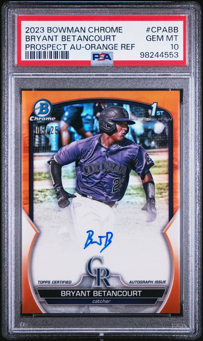 2023 BOWMAN CHROME AUTOGRAPHS BRYANT BETANCOURT ORANGE REFRACTOR GEM MINT 10 /25