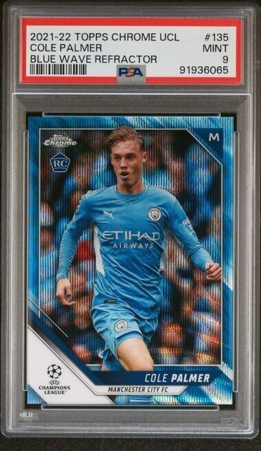 2021 TOPPS CHROME UEFA COLE PALMER 135 BLUE WAVE REFRACTOR PSA 9 /75