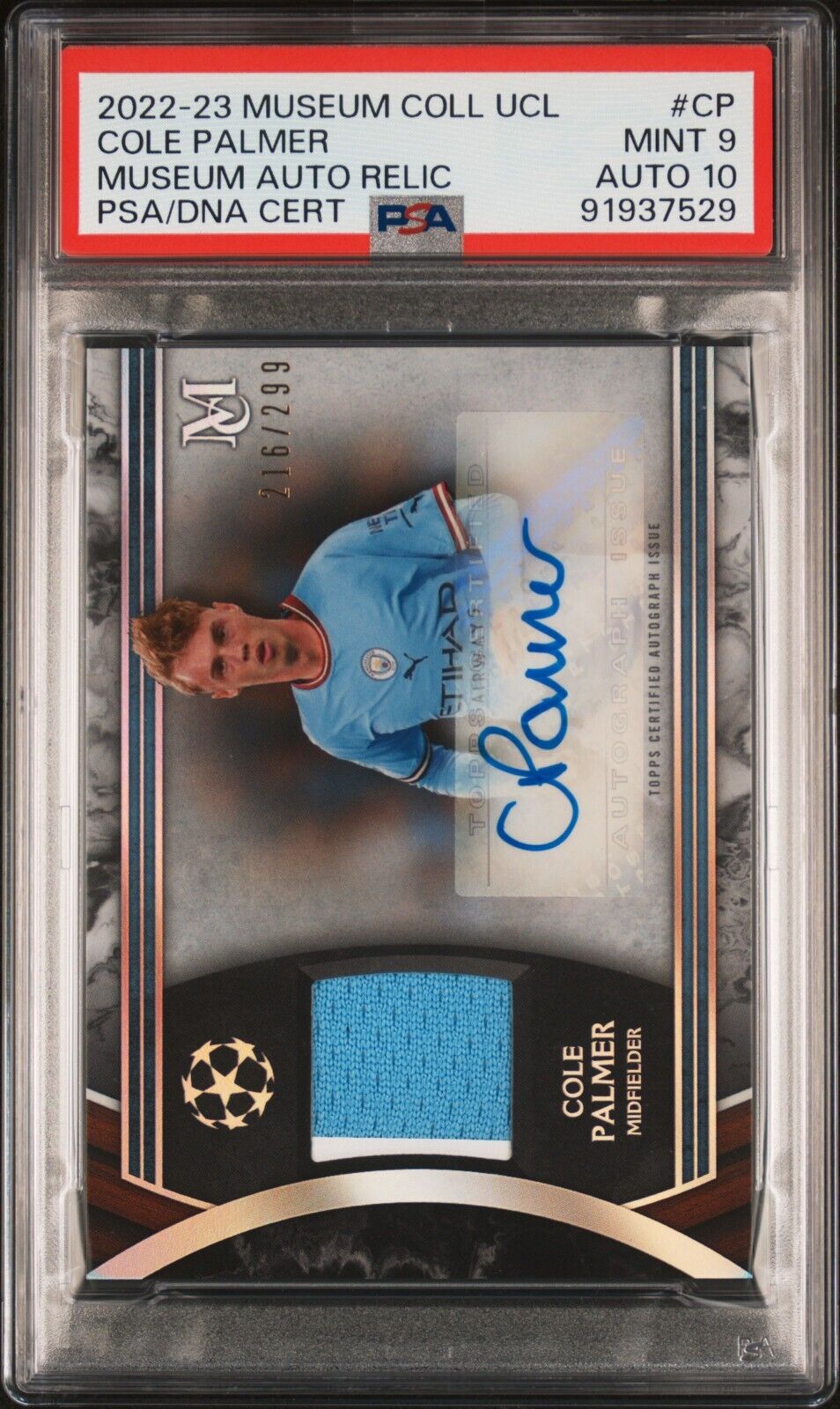 2022-23 TOPPS UEFA AUTOGRAPH RELICS COLE PALMER MUSEUM AUTO RELIC PSA 9 /299