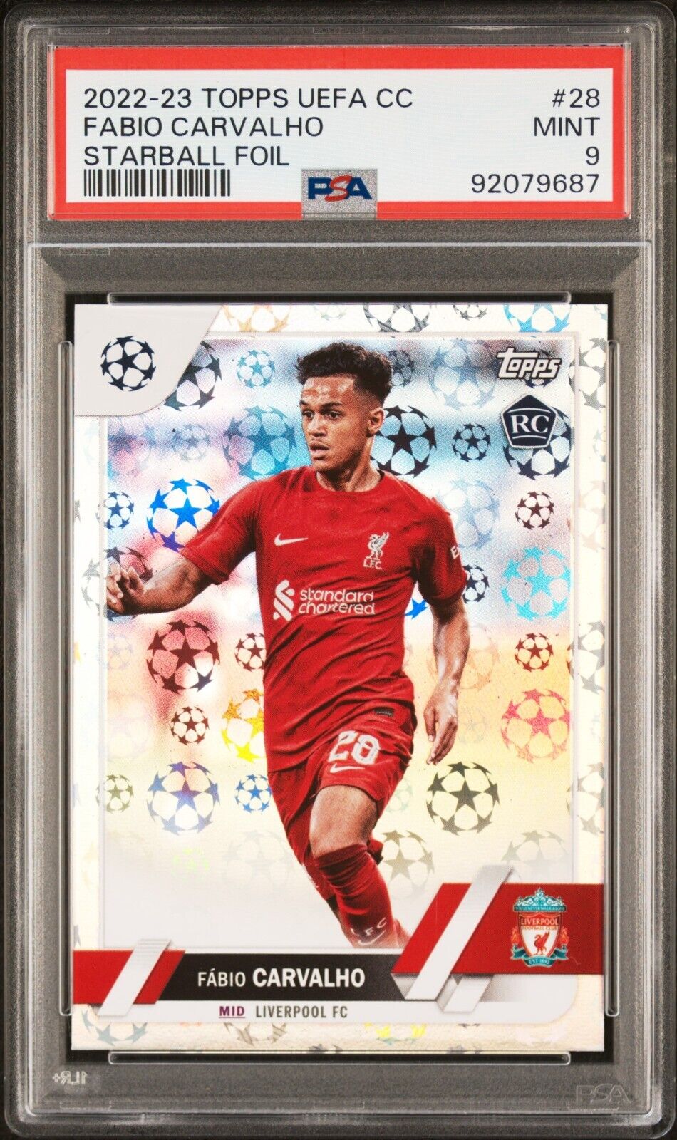 2022 TOPPS UEFA CLUB COMPETITIONS FABIO CARVALHO 28 STARBALL FOIL PSA 9