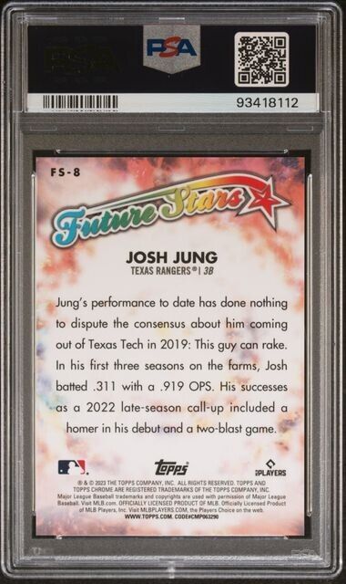 2023 TOPPS CHROME LOGOFRACTOR EDITION FUTURE STARS Josh Jung FS8 Gem Mint 10