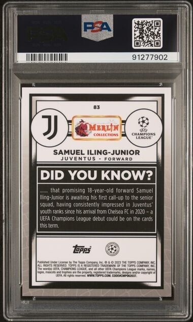 2022-23 TOPPS MERLIN CHRME UEFA SAMUEL ILING-JUNIOR 83 SPCKLE RFRCTR PSA 10 /150