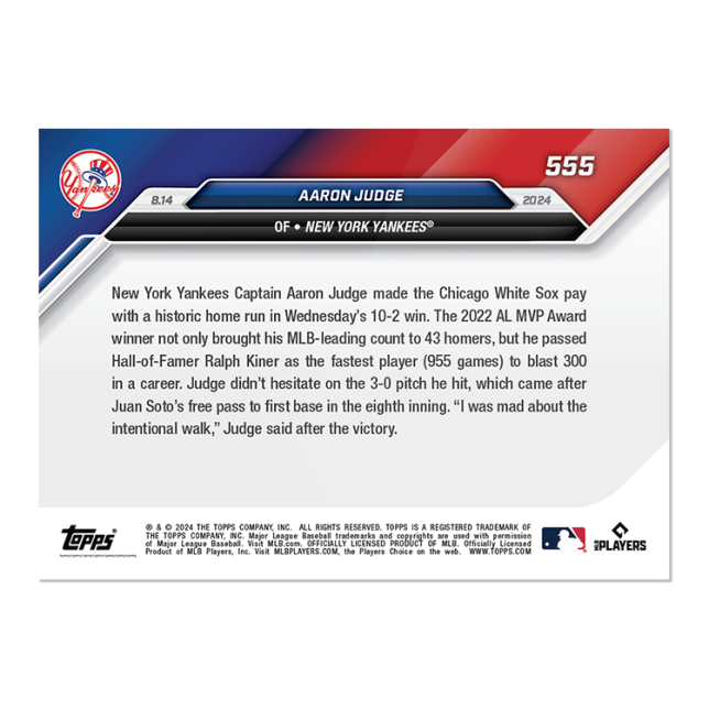 "PRESALE" Aaron Judge - 2024 MLB TOPPS NOW® Card 555 "PRESALE"