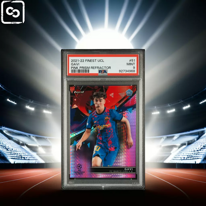 2021-2022 TOPPS FINEST UEFA CHAMPIONS GAVI 51 PINK PRISM REFRACTOR PSA 9 /125