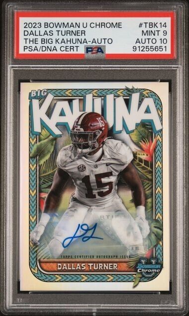 2023 BOWMAN UNIVERSITY CHROME THE BIG KAHUNA Autograph Dallas Turner /150 Mint 9