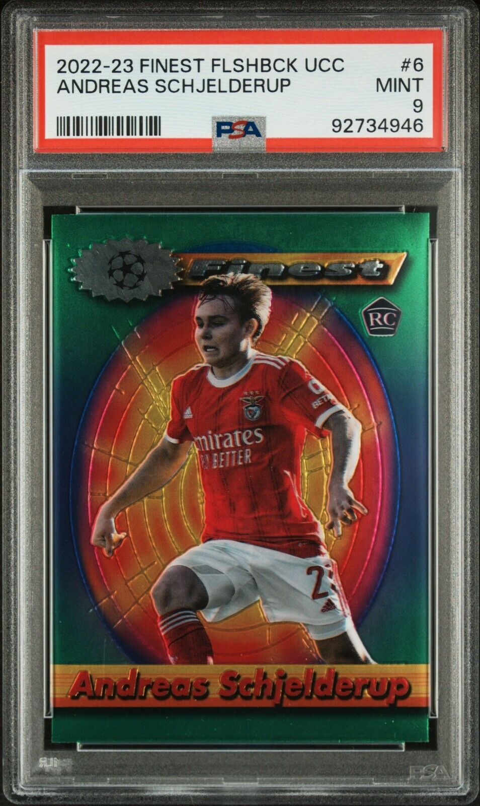 2022-23 TOPPS FINEST FLASHBACKS UEFA ANDREAS SCHJELDERUP 6 PSA 9