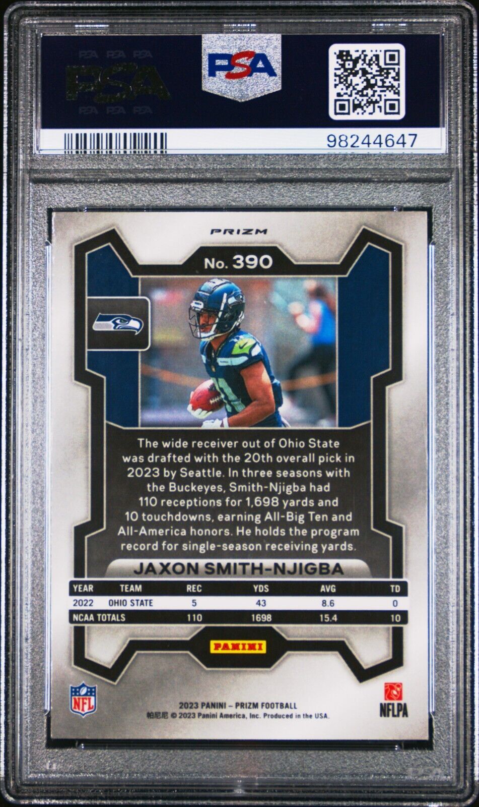 2023 PANINI PRIZM 390 JAXON SMITH-NJIGBA LAZER PRIZM GEM MINT 10