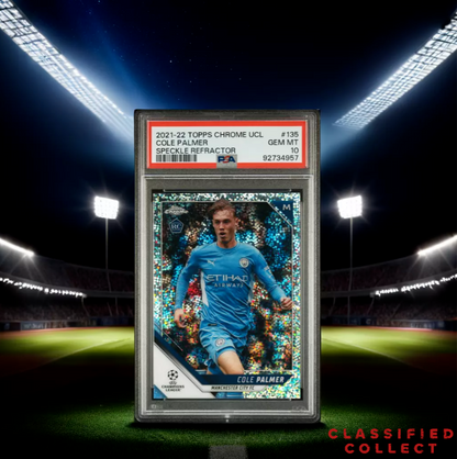 2021 TOPPS CHROME UEFA CHAMPIONS LEAGUE COLE PALMER 135 SPECKLE REFRACTOR PSA 10