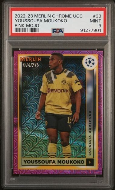 2022-23 TOPPS MERLIN CHROME UEFA YOUSSOUFA MOUKOKO 33 PINK MOJO PSA 9 /275