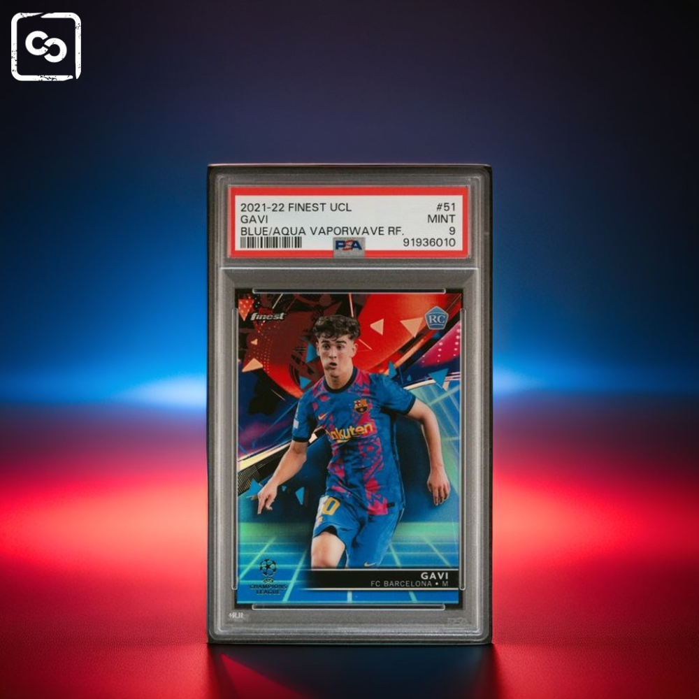 2021-2022 TOPPS FINEST UEFA GAVI 51 BLUE/AQUA VAPORWAVE RF. PSA 9 /99