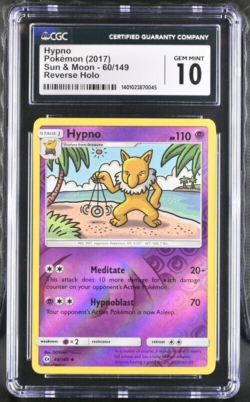 Pokemon Hypno 60/149 Sun & Moon English Reverse Holo Gem Mint 10 (2017)