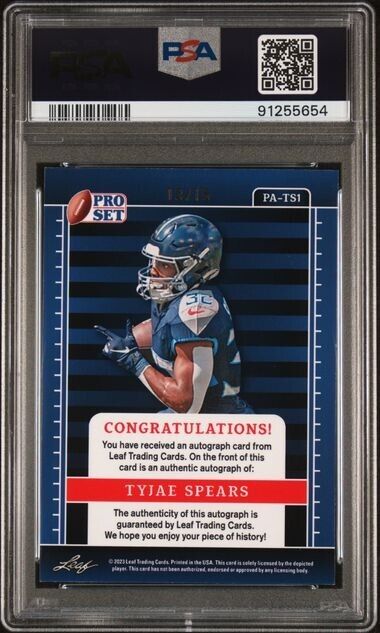 2023 LEAF PRO SET METAL AUTOGRAPHS Tyjae Spears	/15 Mint 9