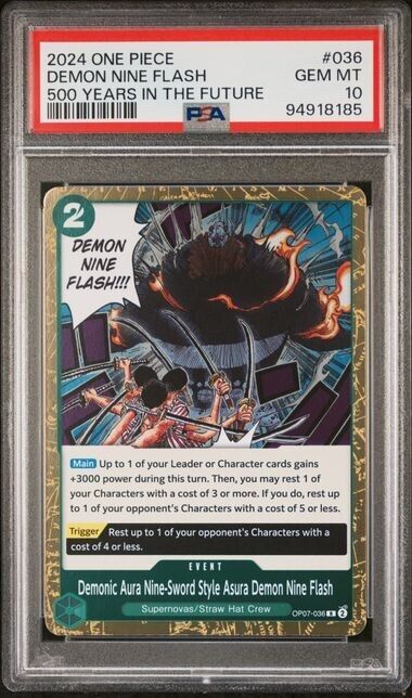 One Piece TCG OP07-036  Demon Nine Flash English Gem Mint 10 (2024)