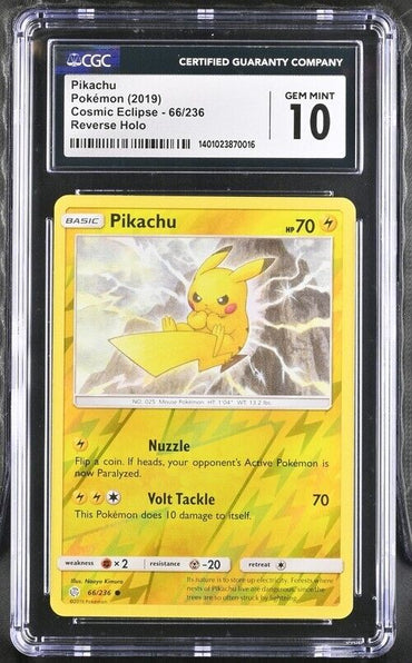 Pokemon Pikachu 66/236 Cosmic Eclipse English Reverse Holo Gem Mint 10 (2019)