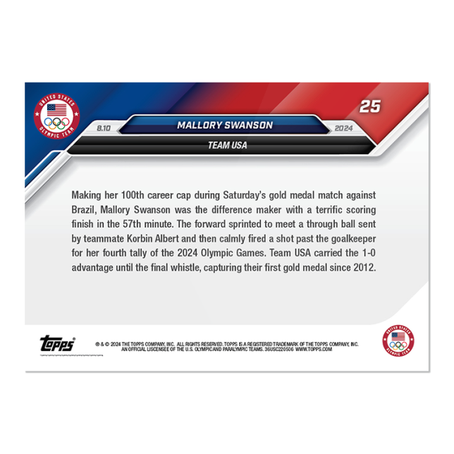 "PRESALE" Mallory Swanson - 2024 Olympic Games TOPPS NOW Card 25 "PRESALE"