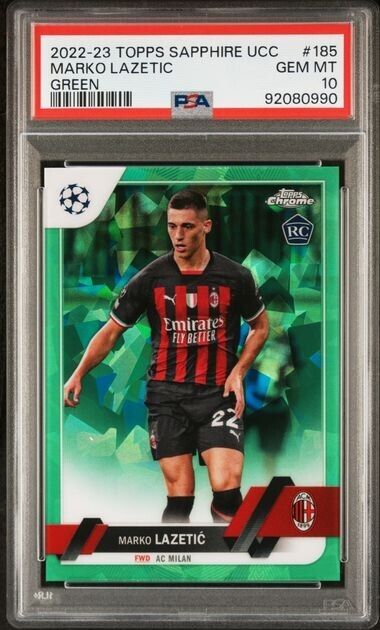 2022-23 TOPPS CHROME SAPPHIRE EDITION UEFA MARKO LAZETIC 185 GREEN PSA 10 /70