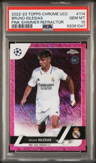 2022-23 TOPPS CHROME UEFA BRUNO IGLESIAS 114 PINK SHIMMER PSA 10 /250