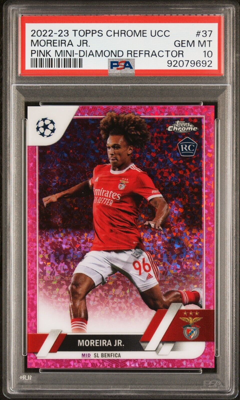 2022-23 TOPPS CHROME UEFA CLUB MOREIRA JR. 37 PINK MINI DIAMOND PSA 10 /175