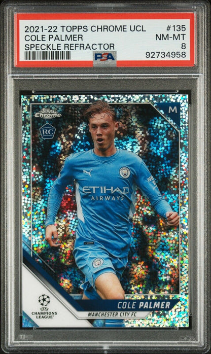 2021 TOPPS CHROME UEFA CHAMPIONS LEAGUE COLE PALMER 135 SPECKLE REFRACTOR PSA 8