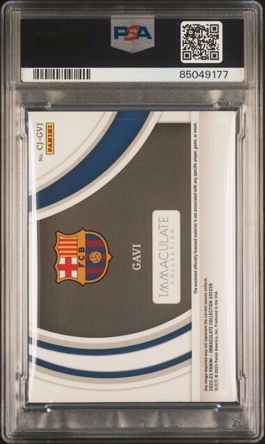 2022-23 PANINI IMMACULATE CO. GAVI CJGVI CLRLY IMMCLT JSY-BARCELONA PSA 9 /99