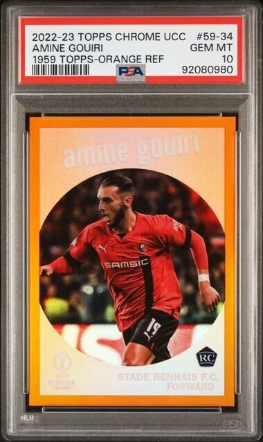 2022-23 TOPPS CHROME UEFA AMINE GOUIRI 59-34 1959 TOPPS-ORANGE REF PSA 10 /25