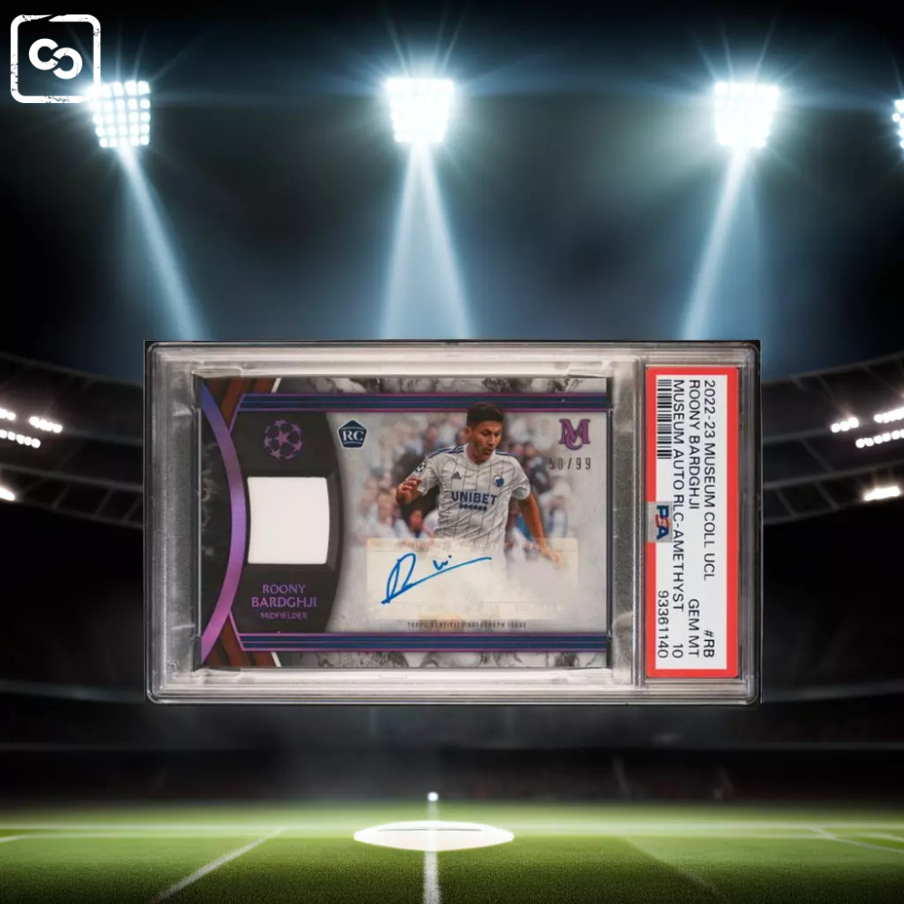 2022-23 TOPPS MUSEUM COL. UEFA ROONY BARDGHJI RB AUTO RLC-AMETHYST PSA 10 /99