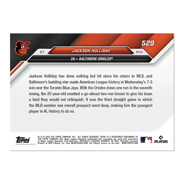 Jackson Holliday - 2024 MLB TOPPS NOW® Card 529
