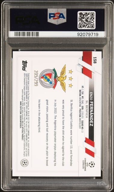 2022 TOPPS UEFA CLUB COMPETITIONS ENZO FERNANDEZ 158 YELLOW FOIL PSA 8 /299