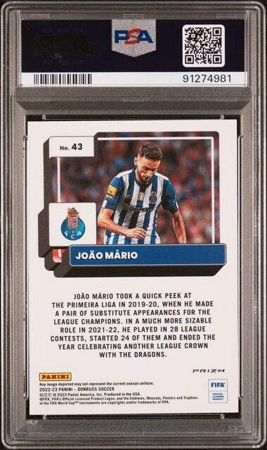 2022 PANINI DONRUSS FIFA JOAO MARIO 43 OPTIC-HOLO PSA 7