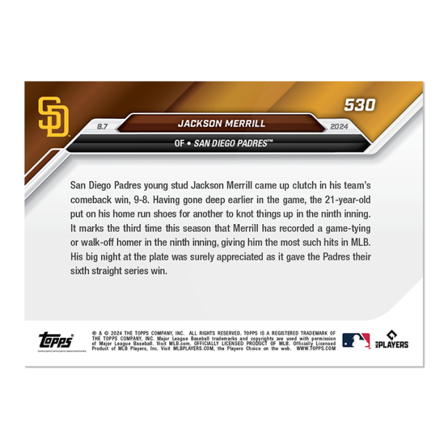 "PRE-SALE" Jackson Merrill - 2024 MLB TOPPS NOW Card 530 "PRESALE"