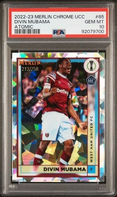 2022-23 TOPPS MERLIN CHROME UEFA DIVIN MUBAMA 85 ATOMIC REFRACTOR PSA 10 /250