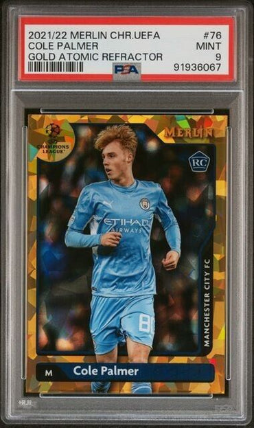 2021-2022 TOPPS MERLIN CHROME UEFA COLE PALMER 76 GOLD ATOMIC REFRCTOR PSA 9 /50