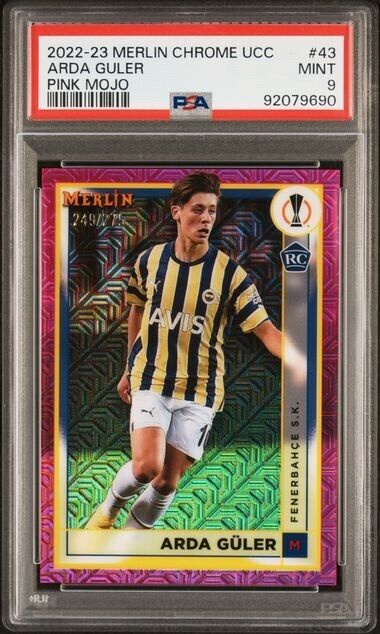 2022-23 TOPPS MERLIN CHROME UEFA ARDA GULER 43 PINK MOJO PSA 9 /275