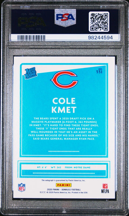 2020 PANINI DONRUSS 331 COLE KMET AUTOGRAPH-CANVAS GEM MINT 10 /49