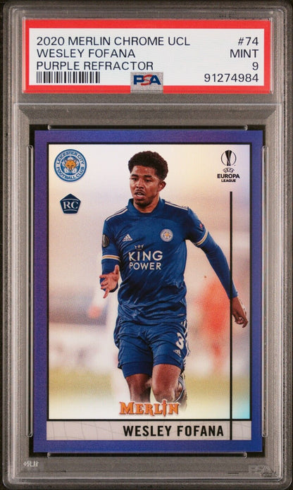 2020 TOPPS CHROME UEFA CHAMPIONS WESLEY FOFANA 74 PURPLE REFRACTOR PSA 9 /299