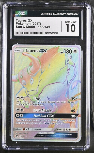 Pokemon Tauros GX 156/149 Sun & Moon English Secret Rare Gem Mint 10 (2017)