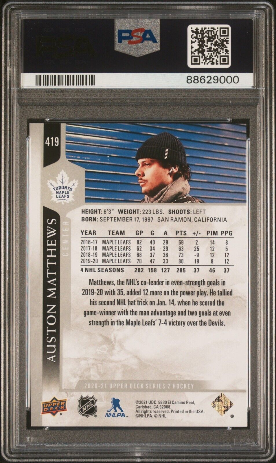 2020 UPPER DECK HOCKEY 419 AUSTON MATTHEWS SP PSA 9