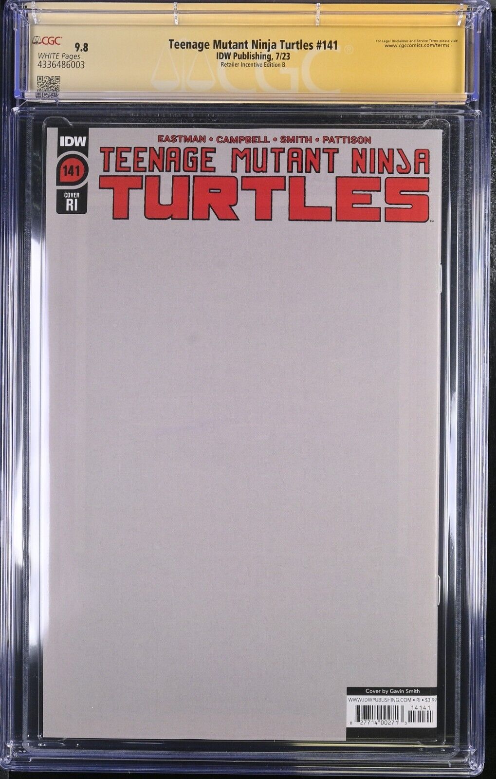 TMNT #141 | CGC 9.8 | RI Edition B | Eastman Sketch & Sig | 1:25