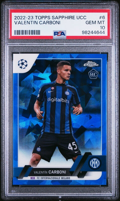 2022-23 TOPPS CHROME SAPPHIRE EDITION UEFA 6 VALENTIN CARBONI GEM MINT 10