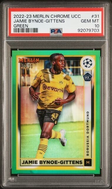 2022-23 TOPPS MERLIN CHROME UEFA JAMIE BYNOE-GITTENS 31 GREEN REFRCTR PSA 10 /99