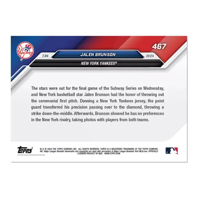 Jalen Brunson - 2024 MLB TOPPS NOW Card 467