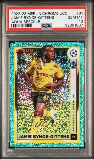 2022-23 TOPPS MERLIN CHRME UEFA JAMIE BYNOE-GITTENS 31 SPCKLE RFRCTR PSA 10 /199