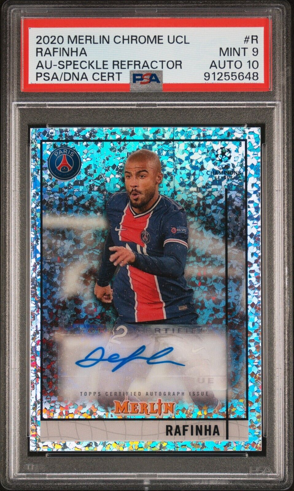 2020 TOPPS MERLIN CHROME UEFA AUTOGRAPHS RAFINHA R SPECKLE REFRACTOR PSA 9 /150