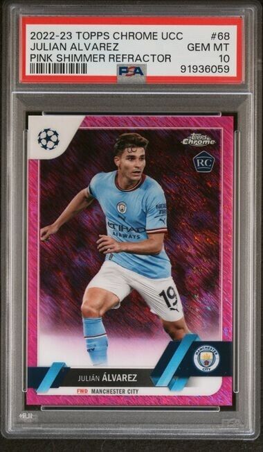 2022-23 TOPPS CHROME UEFA JULIAN ALVAREZ 68 PINK SHIMMER PSA 10 /250